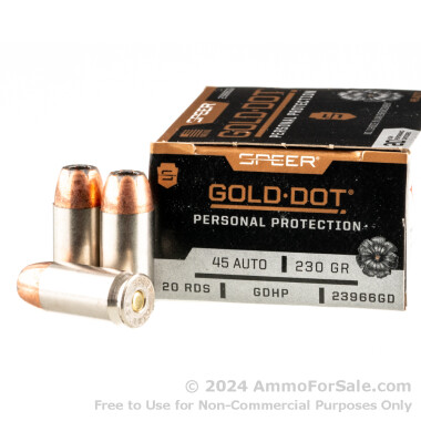 20 Rounds of 230gr JHP .45 ACP Ammo by Speer