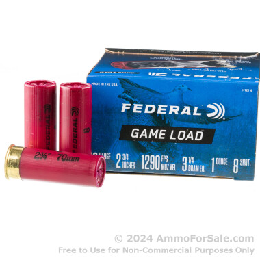 25 Rounds of 1 ounce #8 shot 12ga Ammo by Federal Game Load