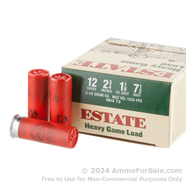 25 Rounds of 2 3/4" 1 1/8 ounce #7 1/2 shot 12ga Ammo by Estate Cartridge