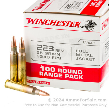 100 Rounds of 55gr FMJ .223 Ammo by Winchester