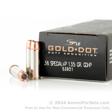 50 Rounds of 135gr JHP .38 Spl +P Ammo by Speer
