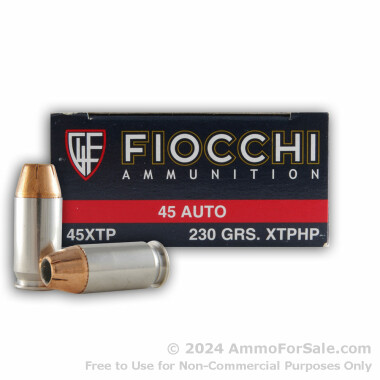 50 Rounds of 230gr JHP .45 ACP Ammo by Fiocchi XTP
