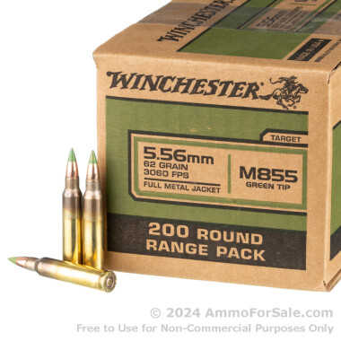 200 Rounds of 62gr FMJ M855 5.56x45 Ammo by Winchester