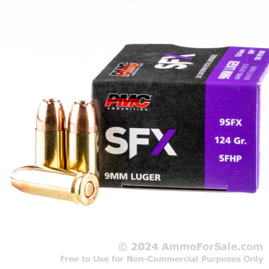 20 Rounds of 124gr JHP 9mm Ammo by PMC SFX
