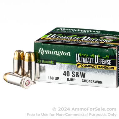 20 Rounds of 180gr BJHP .40 S&W Ammo by Remington Ultimate Defense Compact Handgun