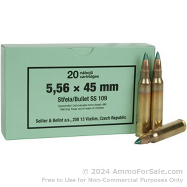 20 Rounds of 62gr SS109 FMJ 5.56x45 Ammo by Sellier & Bellot