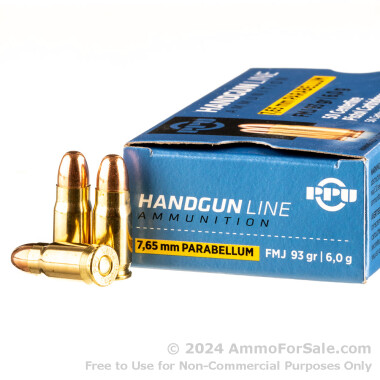 50 Rounds of 93gr FMJ .30 Luger (7.65x21mm Parabellum) Ammo by Prvi Partizan