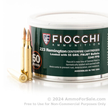 50 Rounds of 55gr FMJBT .223 Ammo by Fiocchi Canned Heat
