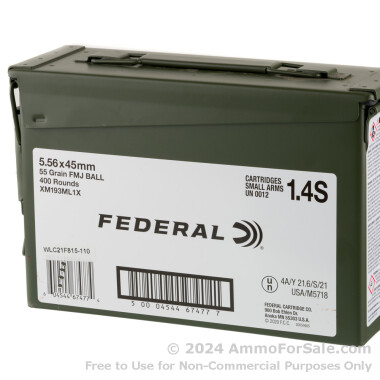 400 Rounds of 55gr FMJ 5.56x45 Ammo in Ammo Can by Federal