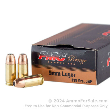 50 Rounds of 115gr JHP 9mm Ammo by PMC