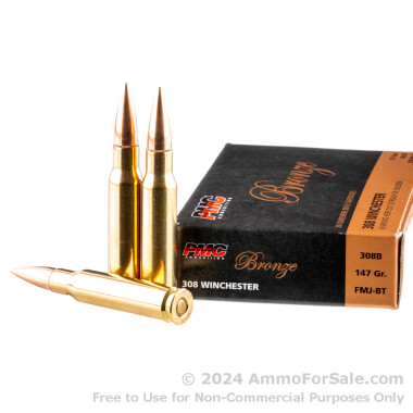 20 Rounds of 147gr FMJBT .308 Win Ammo by PMC