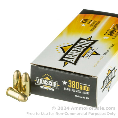 50 Rounds of 95gr FMJ .380 ACP Ammo by Armscor USA