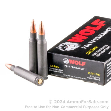 500 Rounds of 55gr FMJ .223 Ammo by Wolf Polyformance