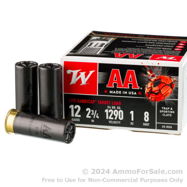 25 Rounds of 1 ounce #8 shot 12ga Ammo by Winchester AA Lite Handicap