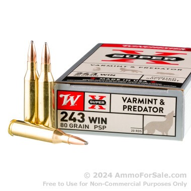 200 Rounds of 80gr JSP .243 Win Ammo by Winchester