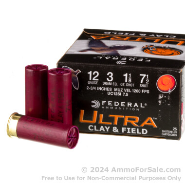 250 Rounds of 1 1/8 ounce #7 1/2 shot 12ga Ammo by Federal Ultra Clay & Field