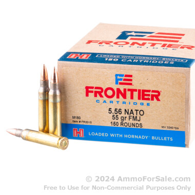 150 Rounds of 55gr FMJ M193 5.56x45 Ammo by Hornady