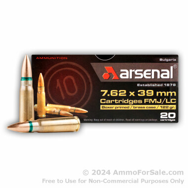 20 Rounds of 122gr FMJ 7.62x39mm Ammo by Arsenal