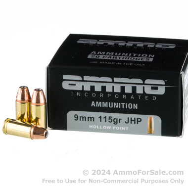 20 Rounds of 115gr JHP 9mm Ammo by Ammo Inc.