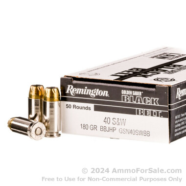 50 Rounds of 180gr JHP .40 S&W Ammo by Remington Golden Saber Black Belt