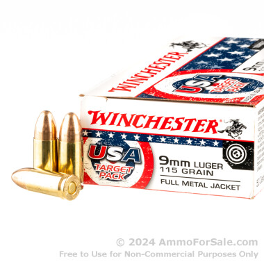 50 Rounds of 115gr FMJ 9mm Ammo by Winchester USA Target Pack