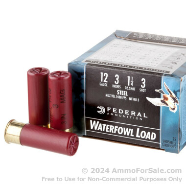 25 Rounds of 1 1/4 ounce #3 Shot (Steel) 12ga Ammo by Federal