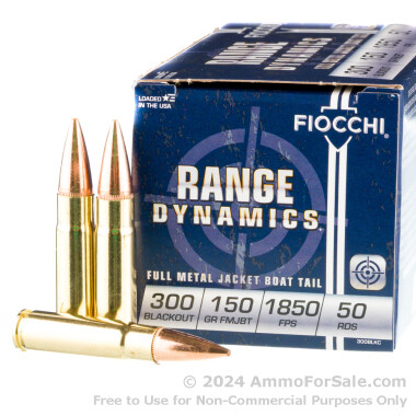 50 Rounds of 150gr FMJBT .300 AAC Blackout Ammo by Fiocchi