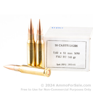 500 Rounds of 145gr M80 FMJBT 7.62x51mm Ammo by Prvi Partizan
