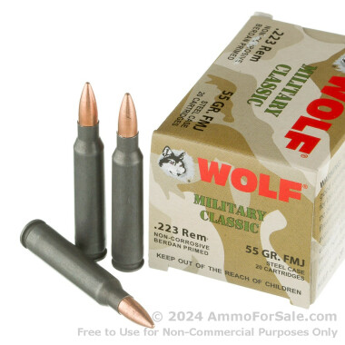 20  Rounds of 55gr FMJ .223 Ammo by Wolf WPA