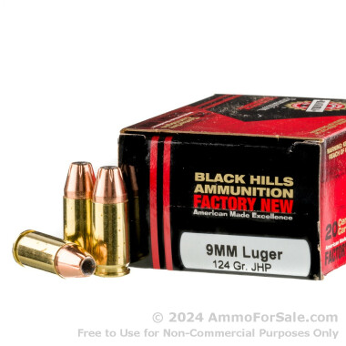 20 Rounds of 124gr JHP 9mm Ammo by Black Hills Ammunition