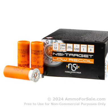 25 Rounds of 1 ounce #8 shot 12ga Ammo by NobelSport Low Recoil