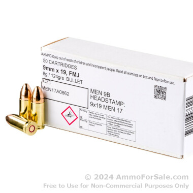 50 Rounds of 124gr FMJ 9mm Ammo by MEN