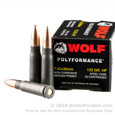 1000 Rounds of 123gr HP 7.62x39mm Ammo by Wolf