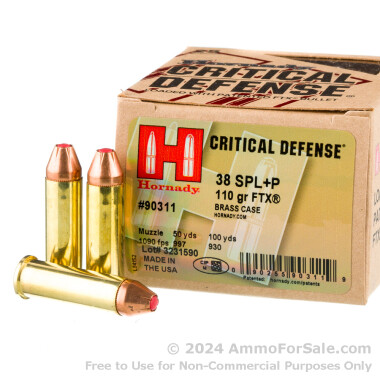 25 Rounds of 110gr JHP .38 Spl +P Ammo by Hornady