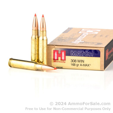 20 Rounds of 168gr Match A-MAX .308 Win Ammo by Hornady
