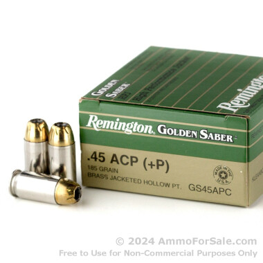 25 Rounds of 185gr BJHP .45 ACP +P Ammo by Remington Golden Saber