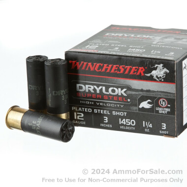 25 Rounds of 1 1/4 ounce #3 Shot (Steel) 12ga Ammo by Winchester Drylock High Velocity