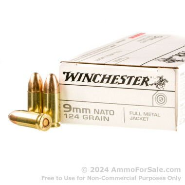 50 Rounds of 124gr FMJ 9mm NATO Ammo by Winchester White Box
