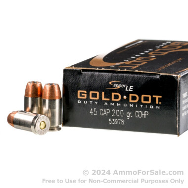 50 Rounds of 200gr JHP .45 GAP Ammo by Speer