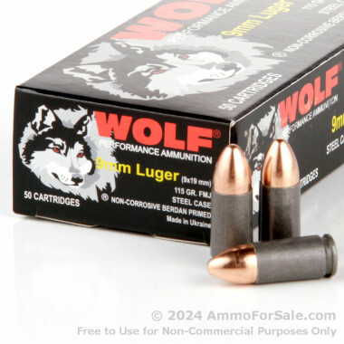 500 Rounds of 115gr FMJ 9mm Ammo by Wolf