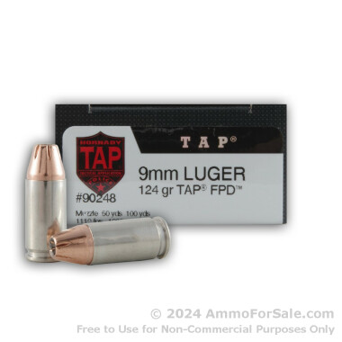 250 Rounds of 124gr Polymer Tipped 9mm Ammo by Hornady TAP
