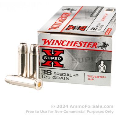 500 Rounds of 125gr JHP .38 Spl +P Ammo by Winchester Silvertip