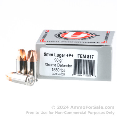 20 Rounds of 90gr Xtreme Defender 9mm +P+ Ammo by Underwood