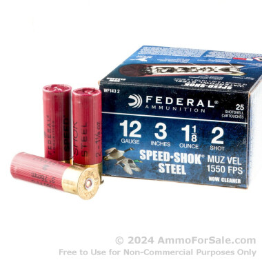 25 Rounds of 1 1/8 ounce #2 Shot (Steel) 12ga Ammo by Federal