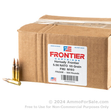 500 Rounds of Bulk 55gr FMJ M193 5.56x45 Ammo by Hornady Frontier