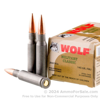500  Rounds of 145gr FMJ .308 Win Ammo by Wolf