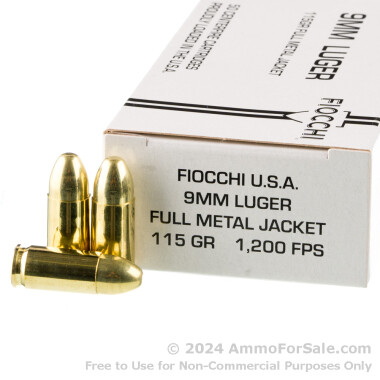 1000 Rounds of 115gr FMJ 9mm Ammo by Fiocchi White Box