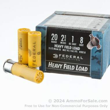 250 Rounds of 2-3/4" 1 ounce #8 shot 20ga Ammo by Federal Heavy Field Load