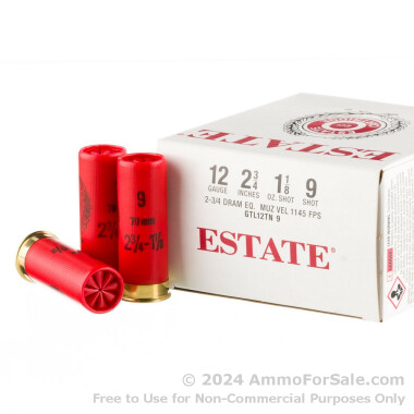 250 Rounds of 2 3/4" 1 1/8 ounce #9 shot 12ga Ammo by Estate Cartridge
