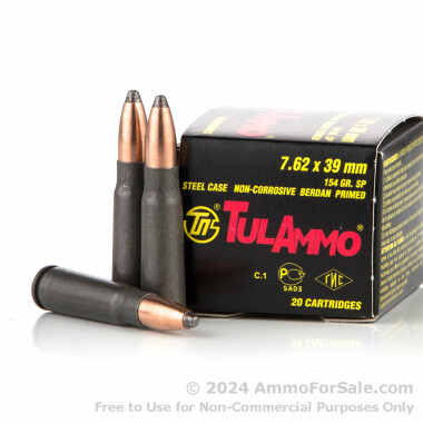 20 Rounds of 154gr SP 7.62x39mm Ammo by Tula